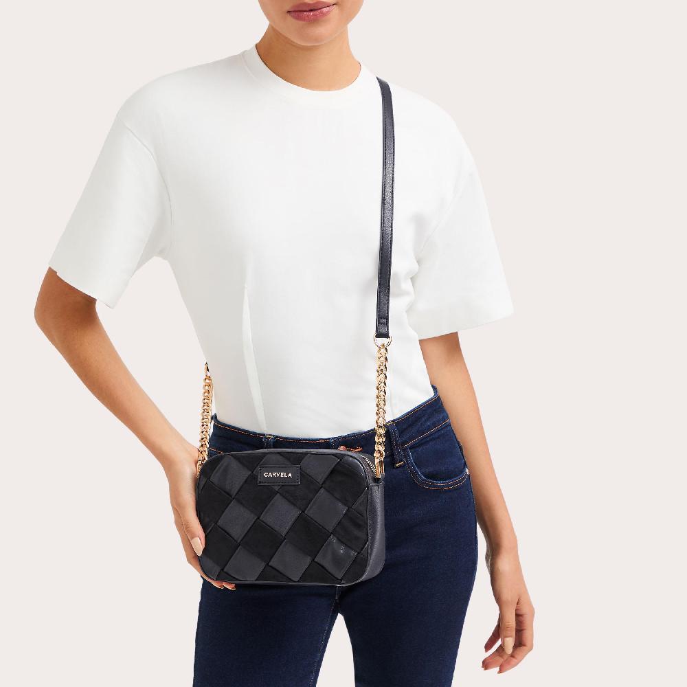 Carvela LEXI WEAVE XBODY Black Woven Cross Body Bag By CARVELA