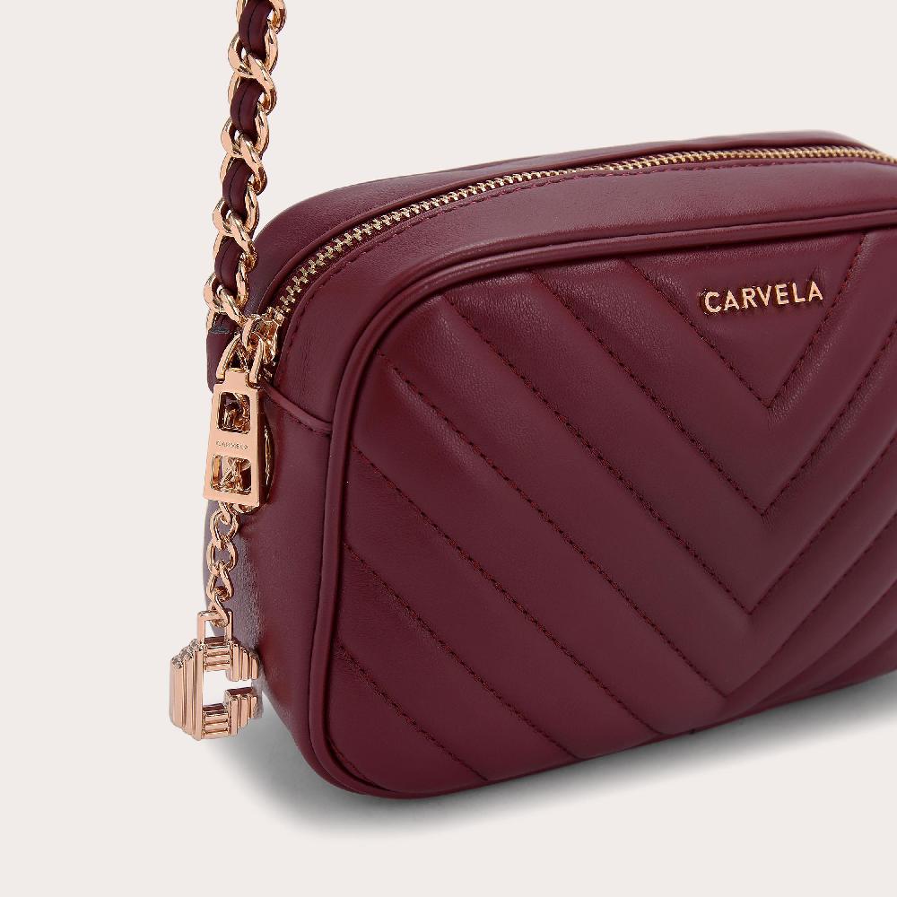 Carvela LOLA CROSS BODY Dark Red Leather Alternative Cross Body Bag By CARVELA