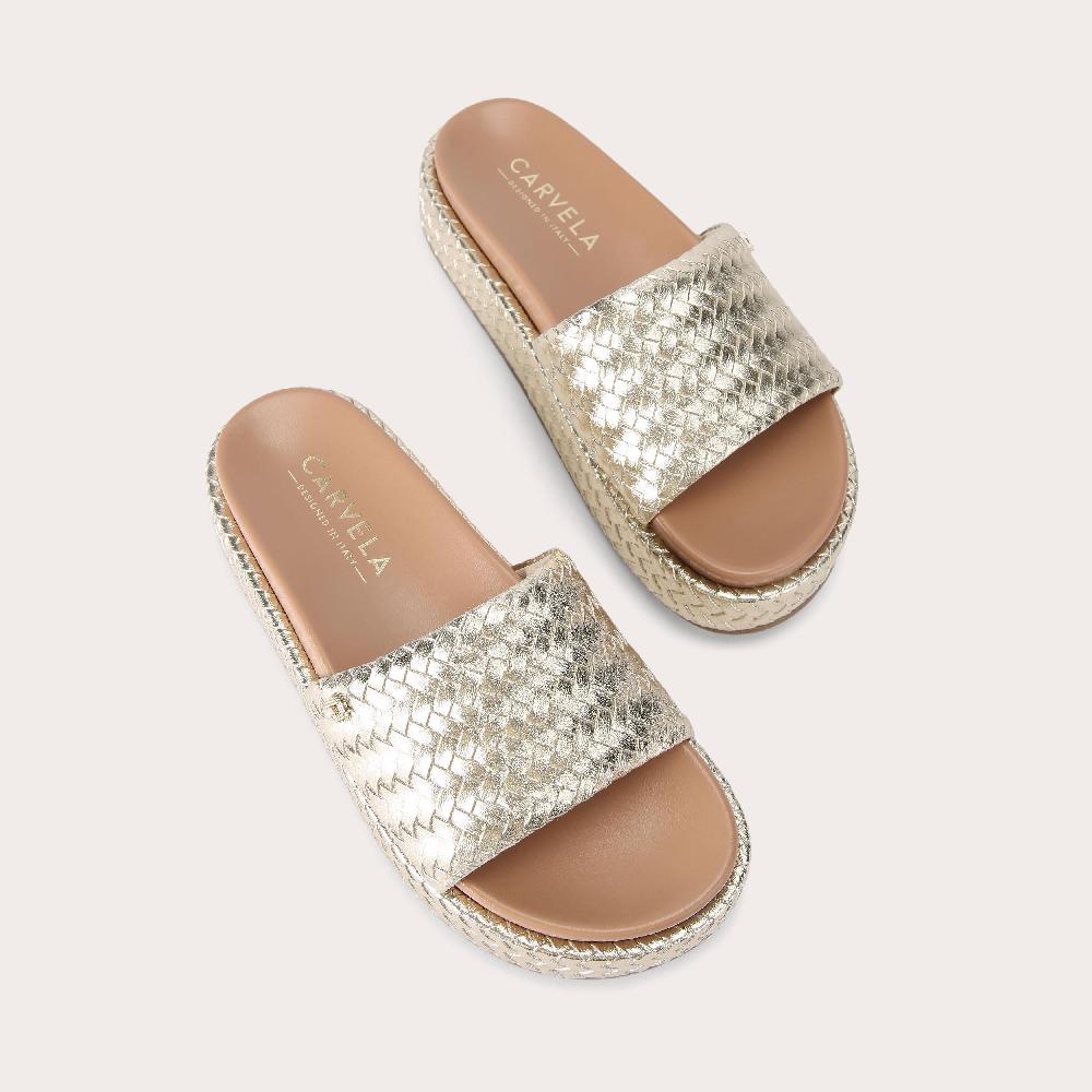 Carvela LUCCA FLATFORM Gold Woven Flatform Sandal By CARVELA
