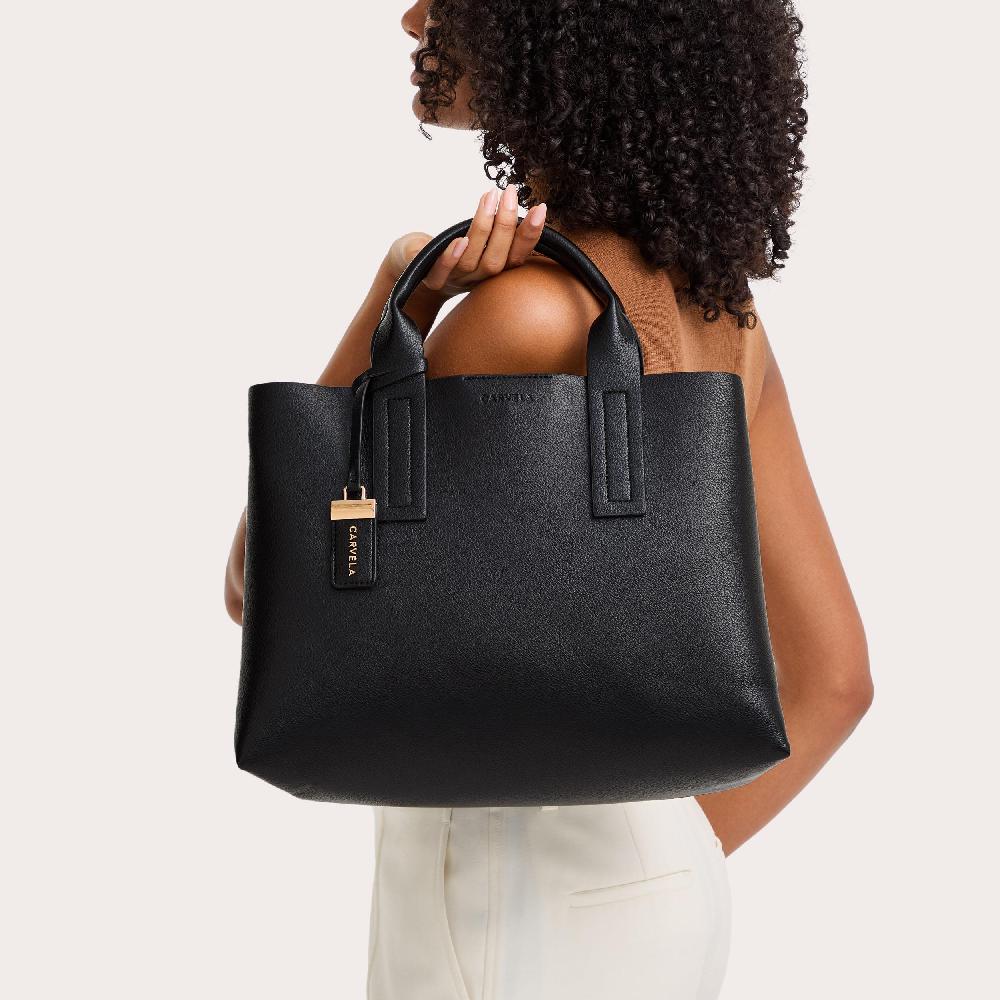 Carvela LUNA MIDI TOTE Black Textured Tote Bag By CARVELA