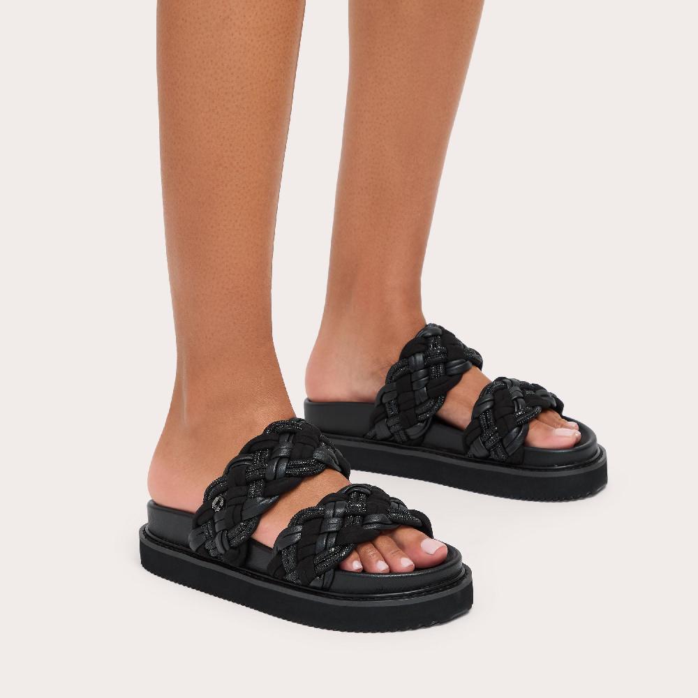 Carvela MAIELLA FLATFORM Black Crystal Slip On Sandal By CARVELA