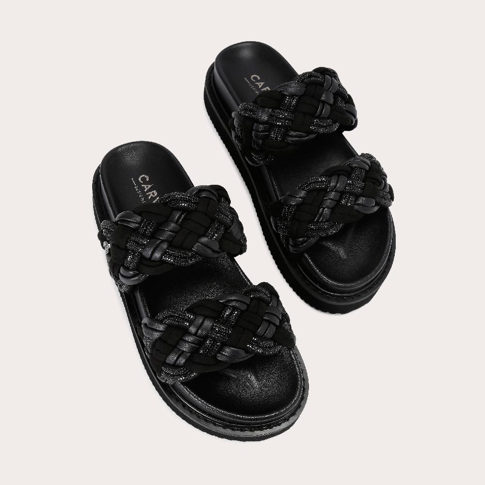 Carvela MAIELLA FLATFORM Black Crystal Slip On Sandal By CARVELA