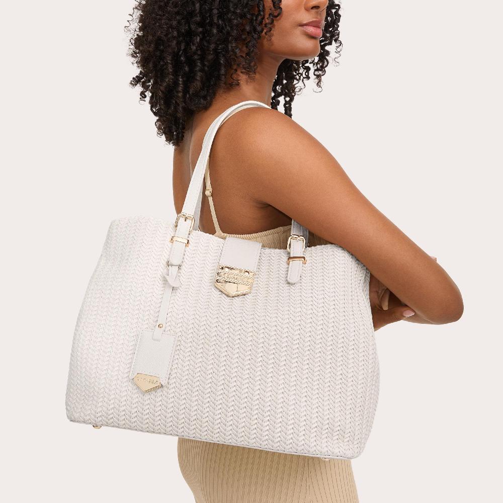 Carvela MARIA MIDI WEAVE Woven Bone Tote Bag By CARVELA