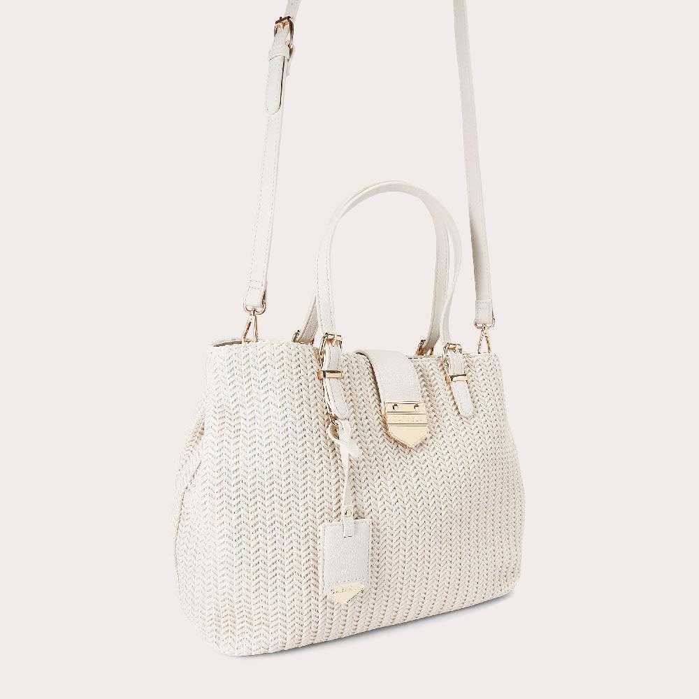 Carvela MARIA MIDI WEAVE Woven Bone Tote Bag By CARVELA