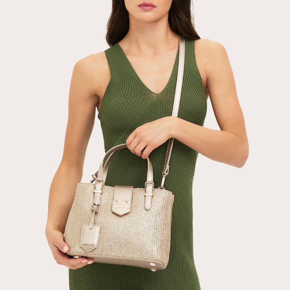 Carvela MARIA MINI TOTE Metallic Gold Woven Tote Bag By CARVELA