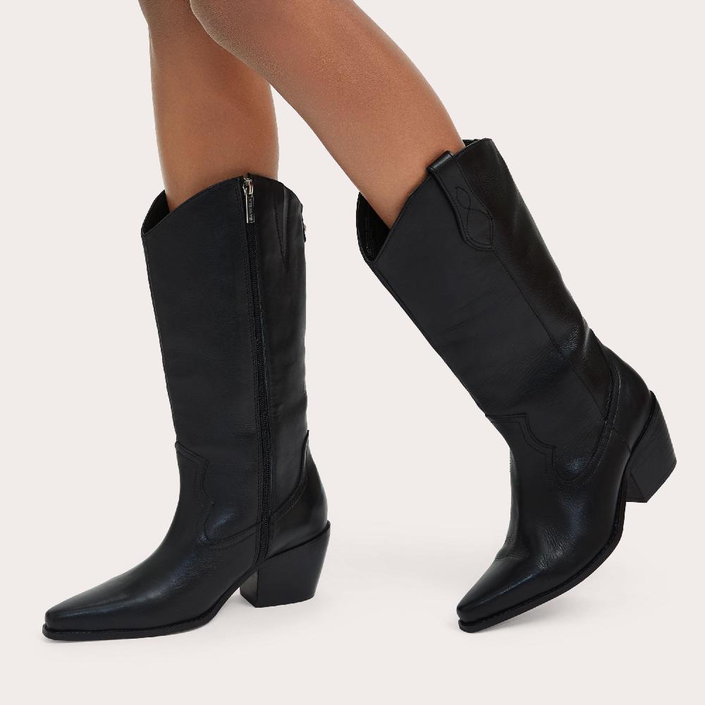 Carvela MAVEN HIGH LEG Black Leather Western Boot By CARVELA