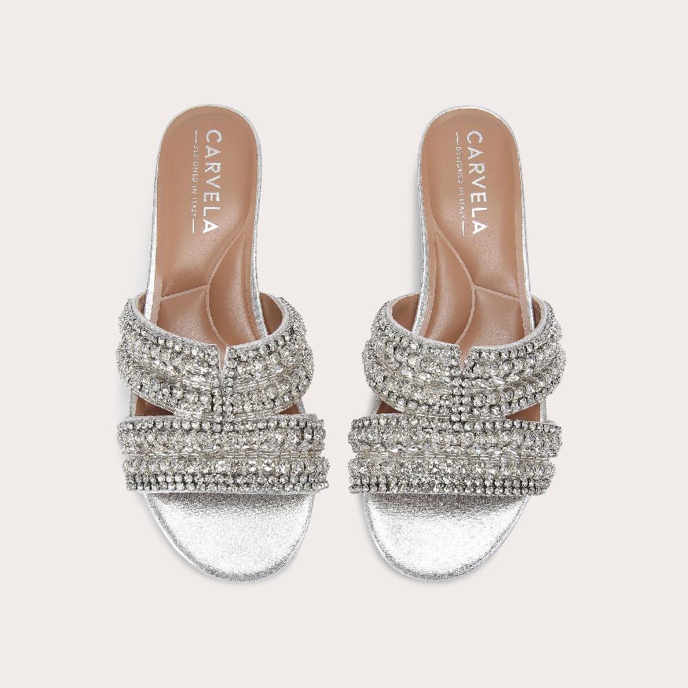 Carvela PAGEANT MULE Silver Fabric Slip On Sandal By CARVELA