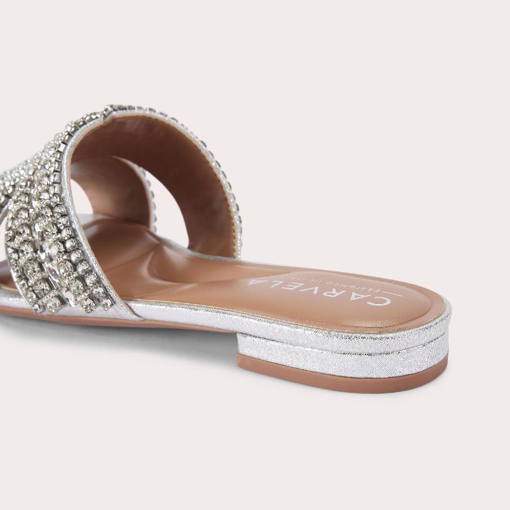 Carvela PAGEANT MULE Silver Fabric Slip On Sandal By CARVELA