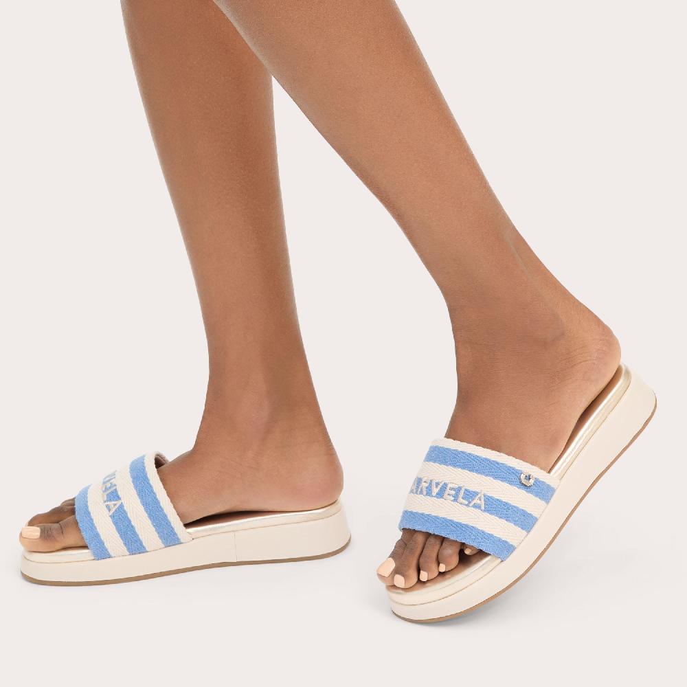Carvela PALERMO STRIPE MULE Blue Stripe Slip On Sandal By CARVELA