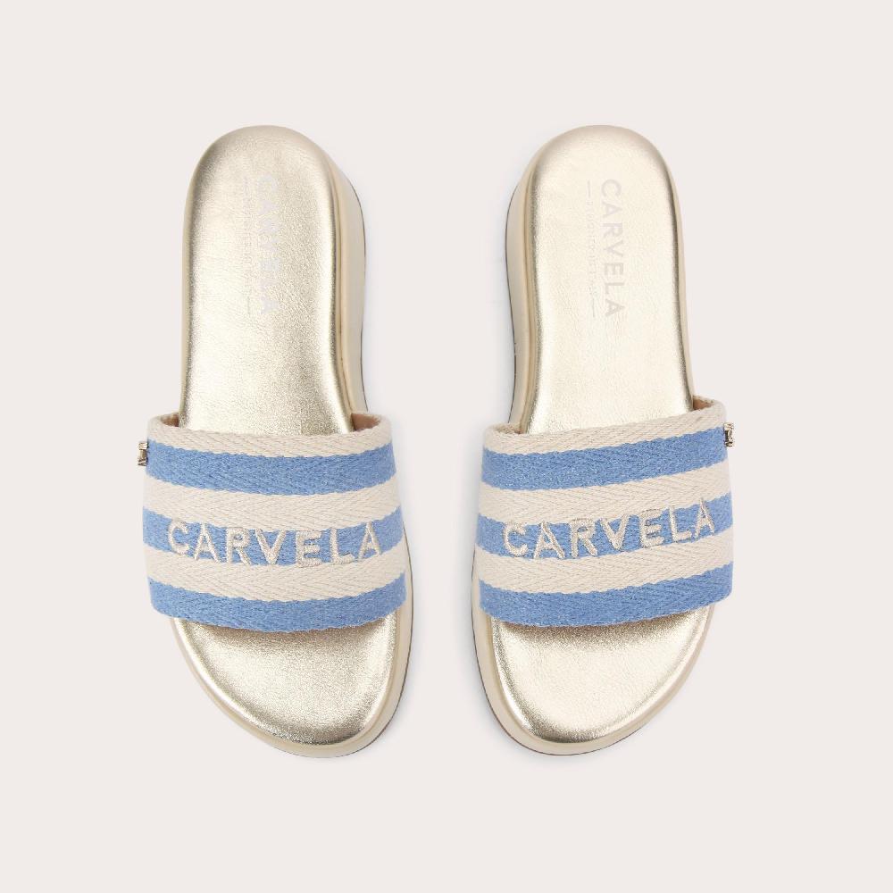 Carvela PALERMO STRIPE MULE Blue Stripe Slip On Sandal By CARVELA