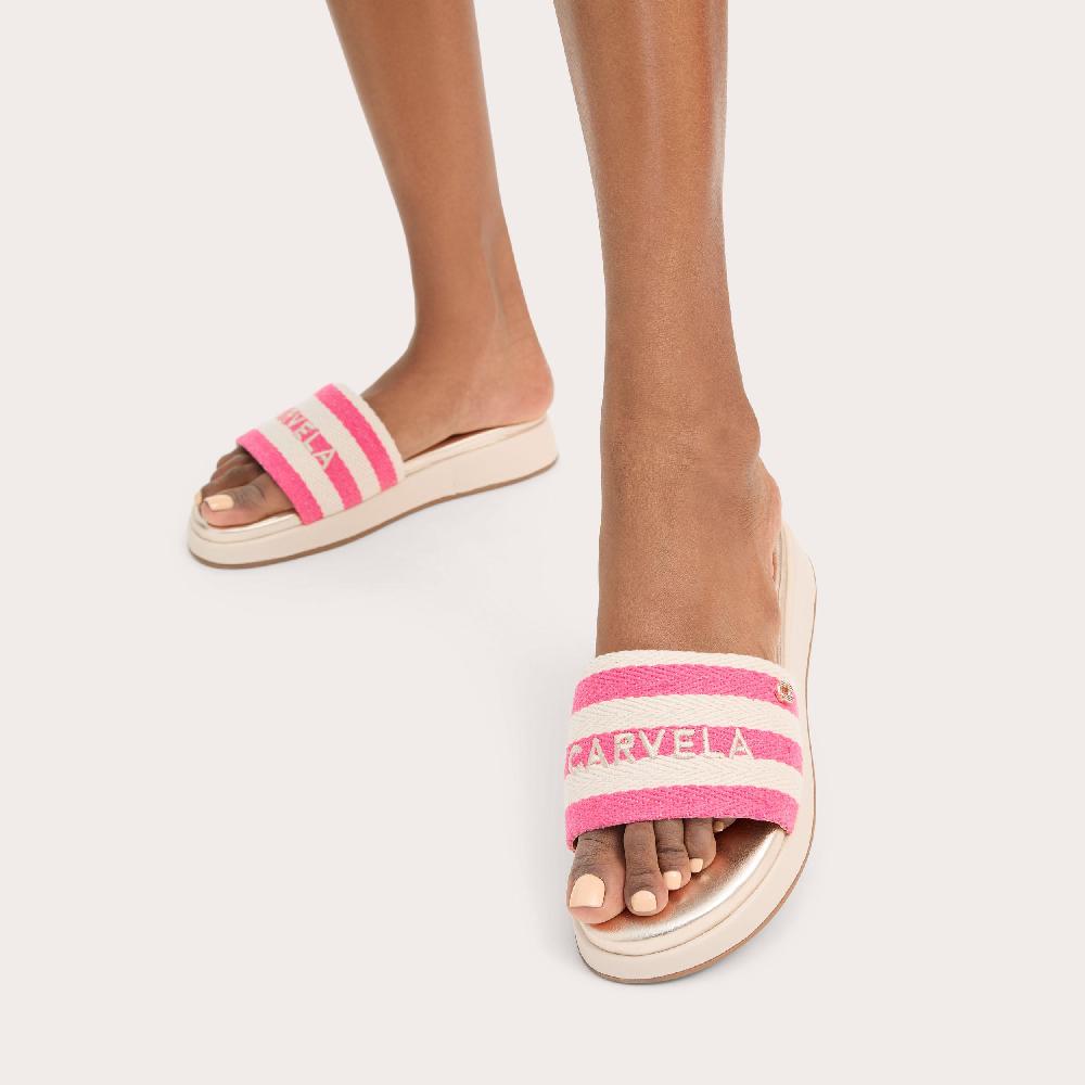 Carvela PALERMO STRIPE MULE Pink Bone Canvas Sandal By CARVELA