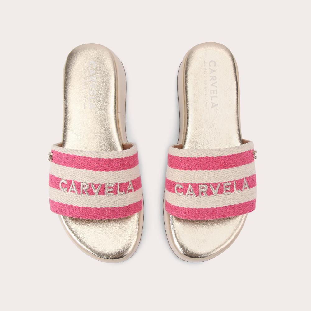 Carvela PALERMO STRIPE MULE Pink Bone Canvas Sandal By CARVELA