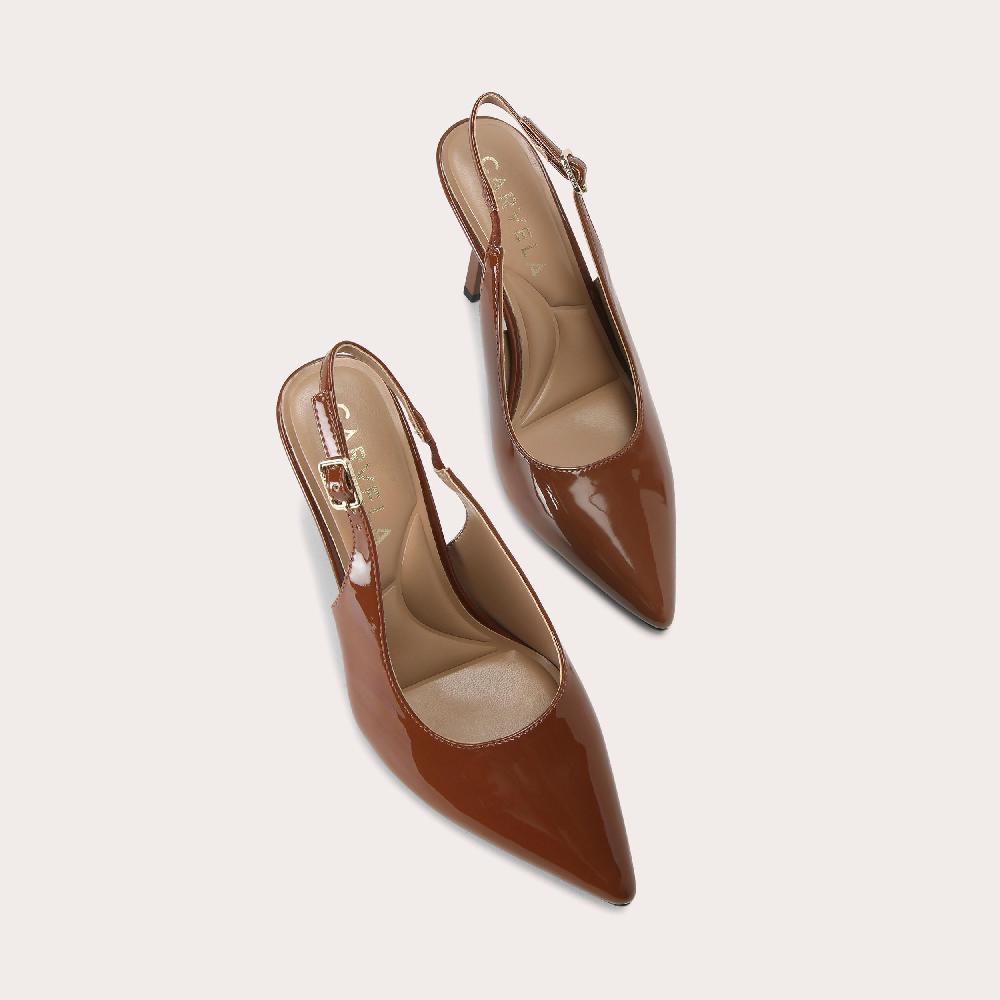 Carvela PASSION SLING COURT Brown Patent Slingback Heel By CARVELA