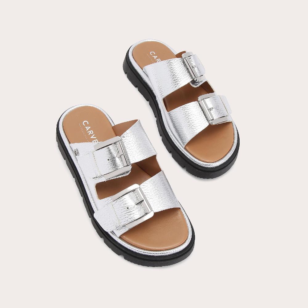 Carvela PAVILION Silver Leather Slip On Sandal By CARVELA COMFORT