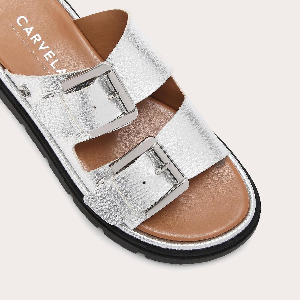 Carvela PAVILION Silver Leather Slip On Sandal By CARVELA COMFORT