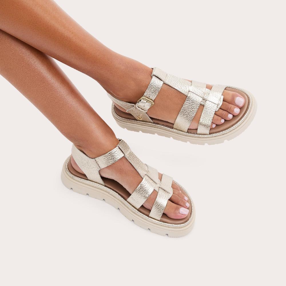 Carvela PAVILION T BAR Gold Leather Fisherman Sandal By CARVELA COMFORT