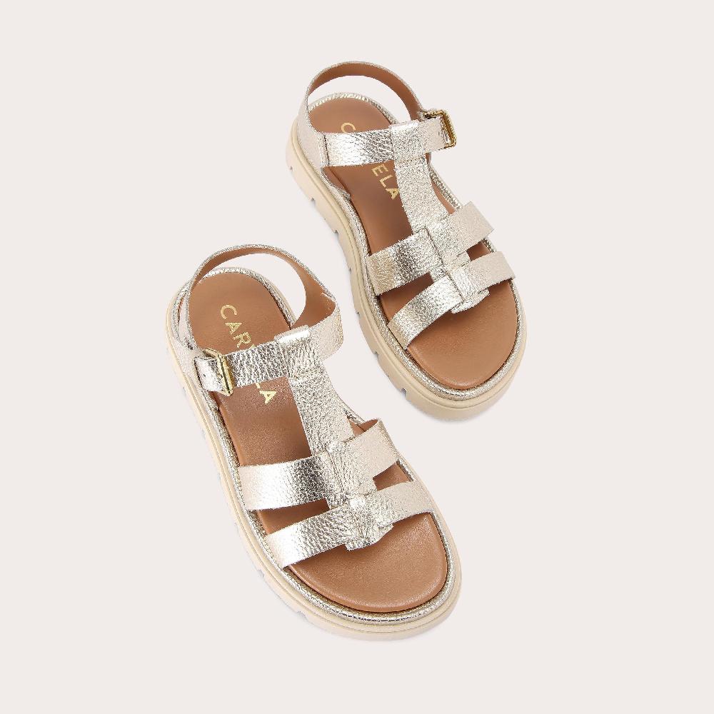 Carvela PAVILION T BAR Gold Leather Fisherman Sandal By CARVELA COMFORT