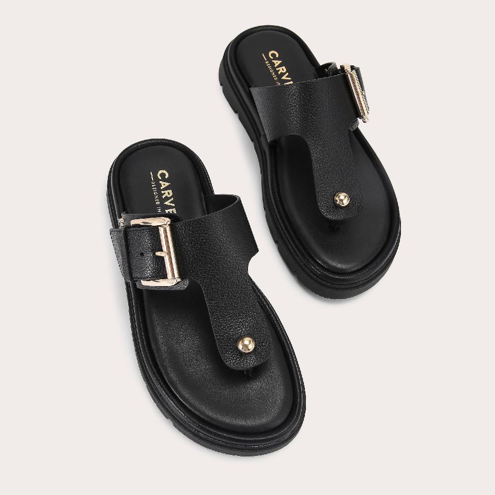 Carvela PAVILION T-BAR MULE Black Leather Sandal By CARVELA COMFORT