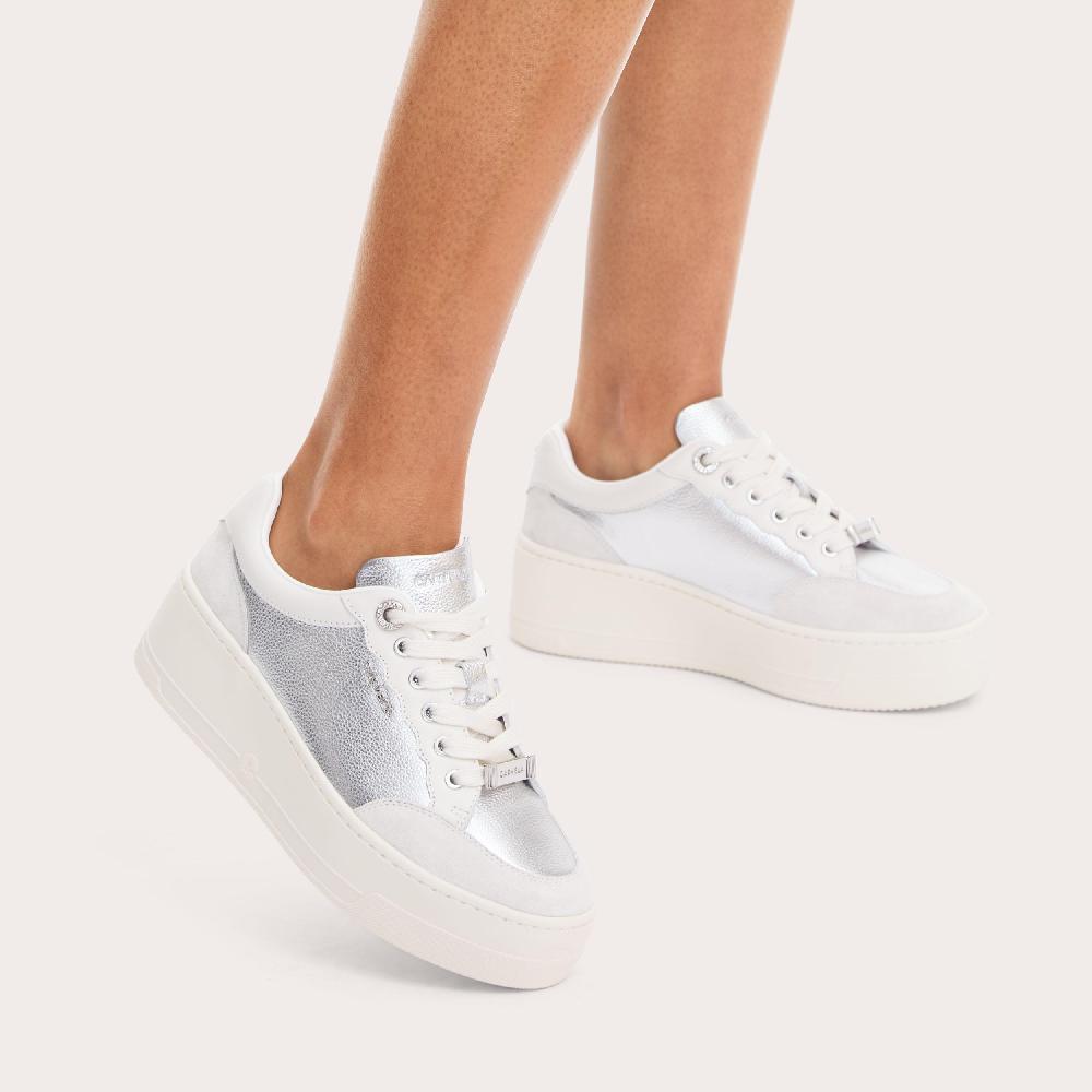 Carvela PERENNE SNEAKER Silver Leather Textured Trainer By CARVELA