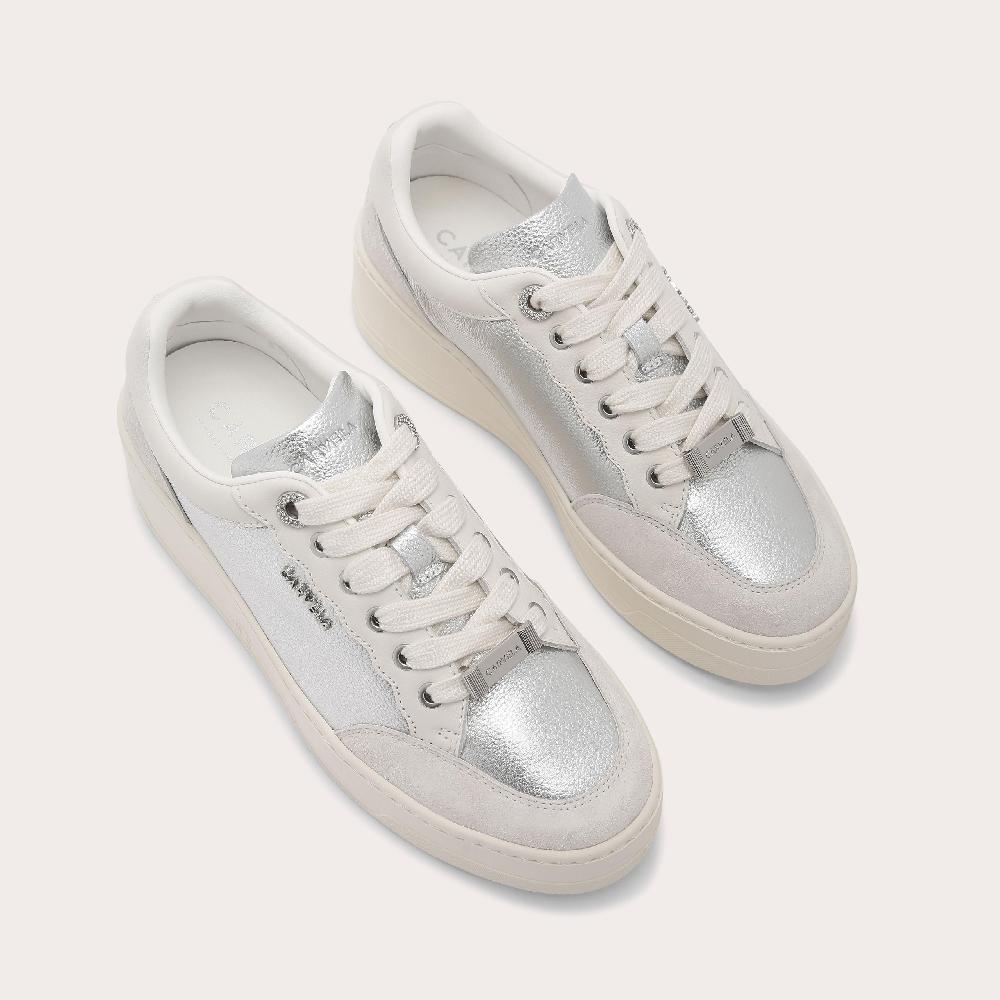 Carvela PERENNE SNEAKER Silver Leather Textured Trainer By CARVELA