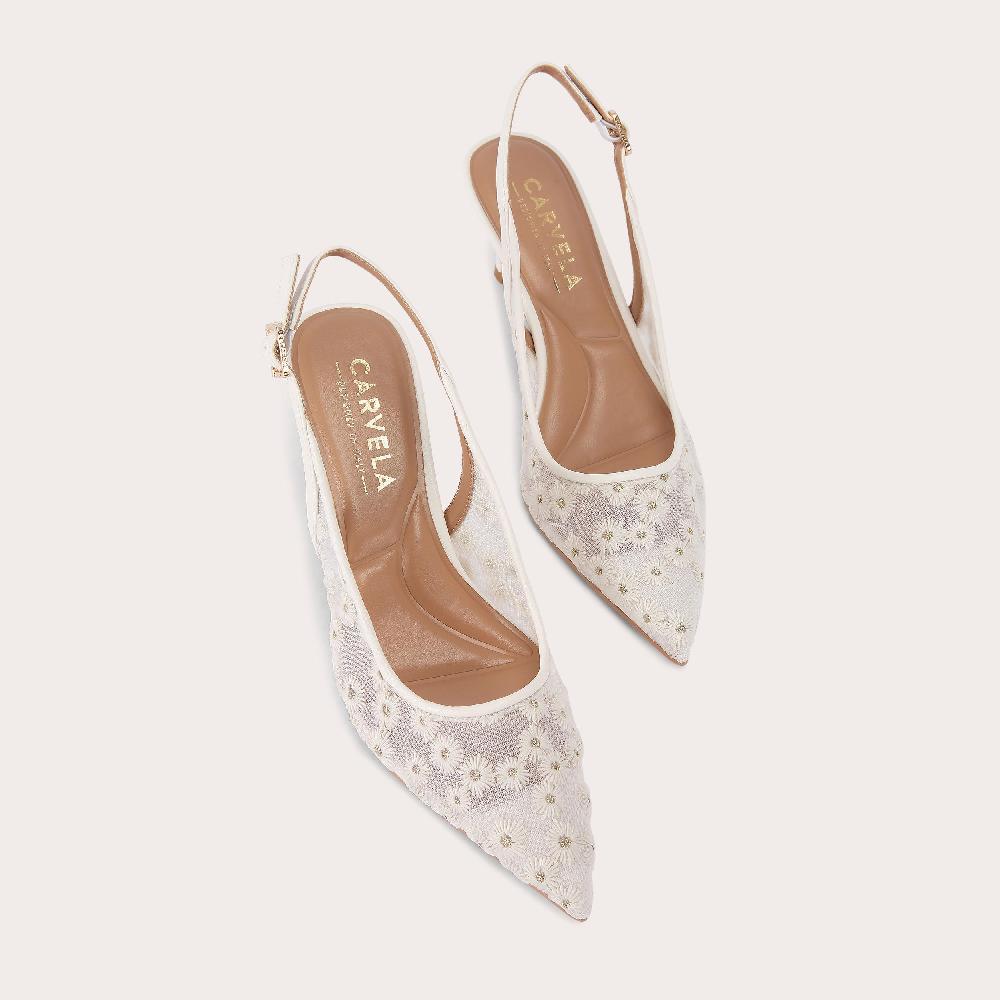 Carvela POSITANO SLING LOW White Floral Slingback Heel By CARVELA