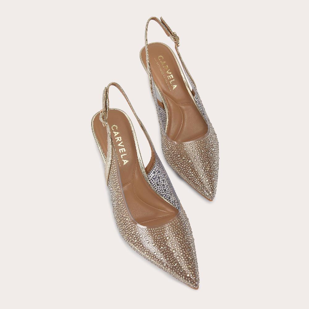 Carvela POSITANO VINYL SLING LOW Vinyl Silver Gold Heel By CARVELA