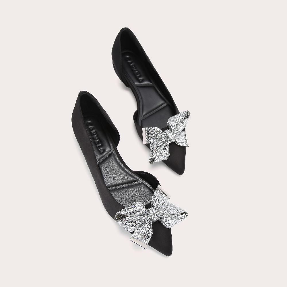 Carvela REGAL BOW FLAT Black Satin Flat Shoe By CARVELA