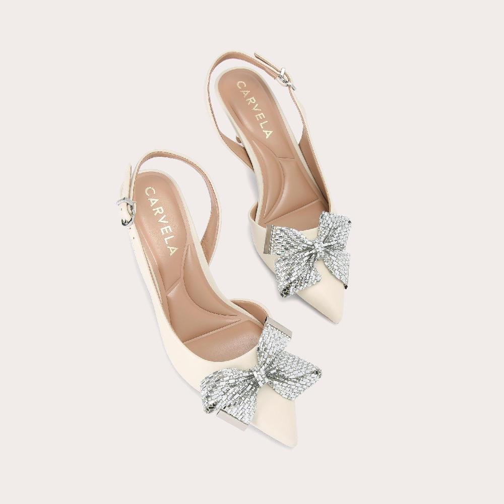 Carvela REGAL BOW SLING 2 Bone Leather Slingback Heel By CARVELA