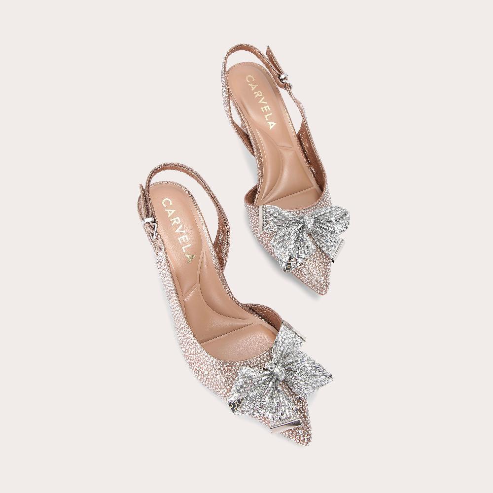 Carvela REGAL BOW SLING 2 Gold Fabric Crystal Slingback Heel By CARVELA
