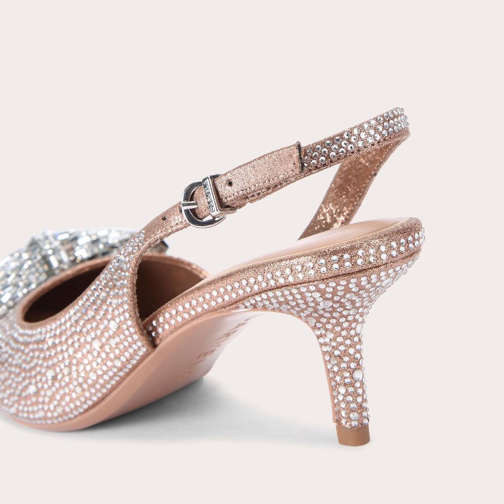 Carvela REGAL BOW SLING 2 Gold Fabric Crystal Slingback Heel By CARVELA