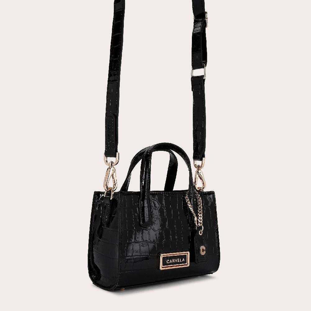 Carvela ROMA CROSSBODY Black Croc Patent Cross Body Bag By CARVELA