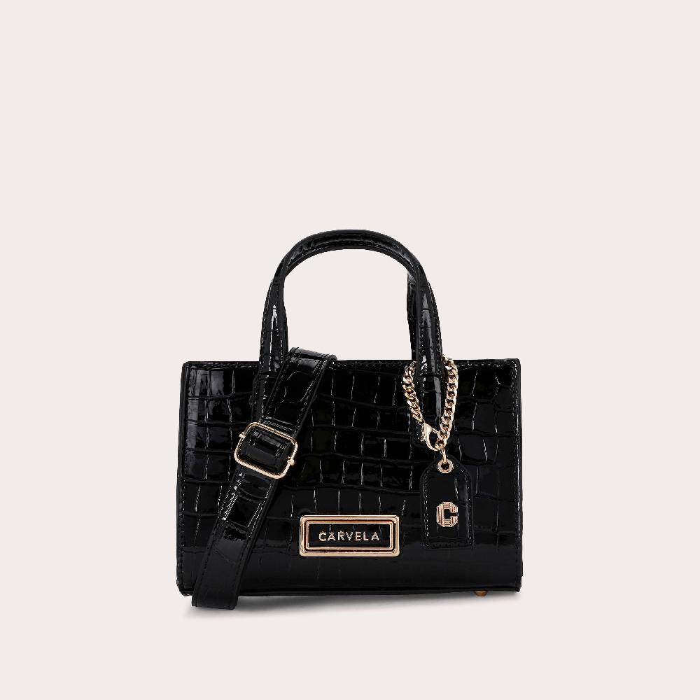 carvela ROMA CROSSBODY Black Croc Patent Cross Body Bag by CARVELA
