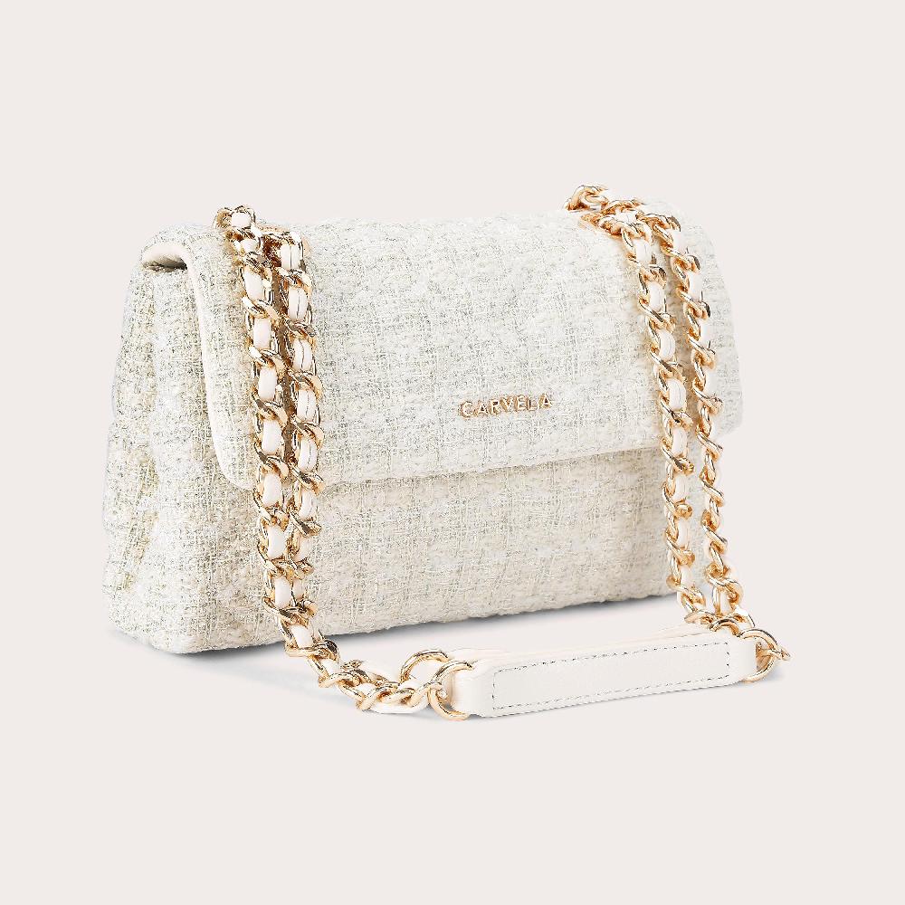 Carvela ROSA CHAIN SHOULDER Bone Tweed Shoulder Bag By CARVELA