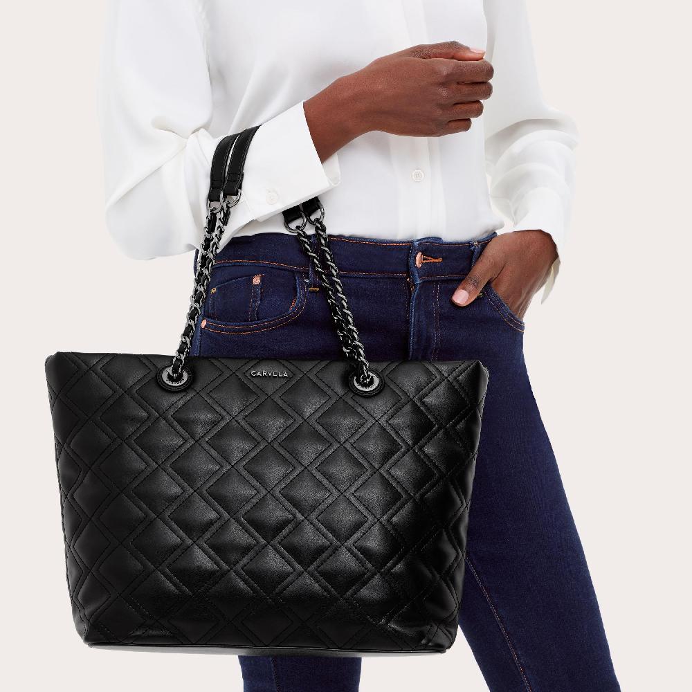 Carvela ROSA CHAIN TOTE Black Quilted Chain Tote Bag By CARVELA
