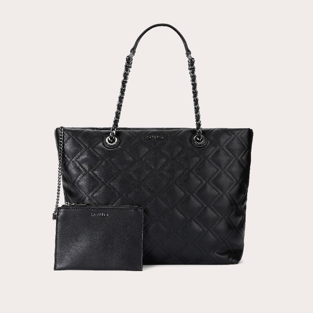 carvela ROSA CHAIN TOTE Black Quilted Chain Tote Bag by CARVELA