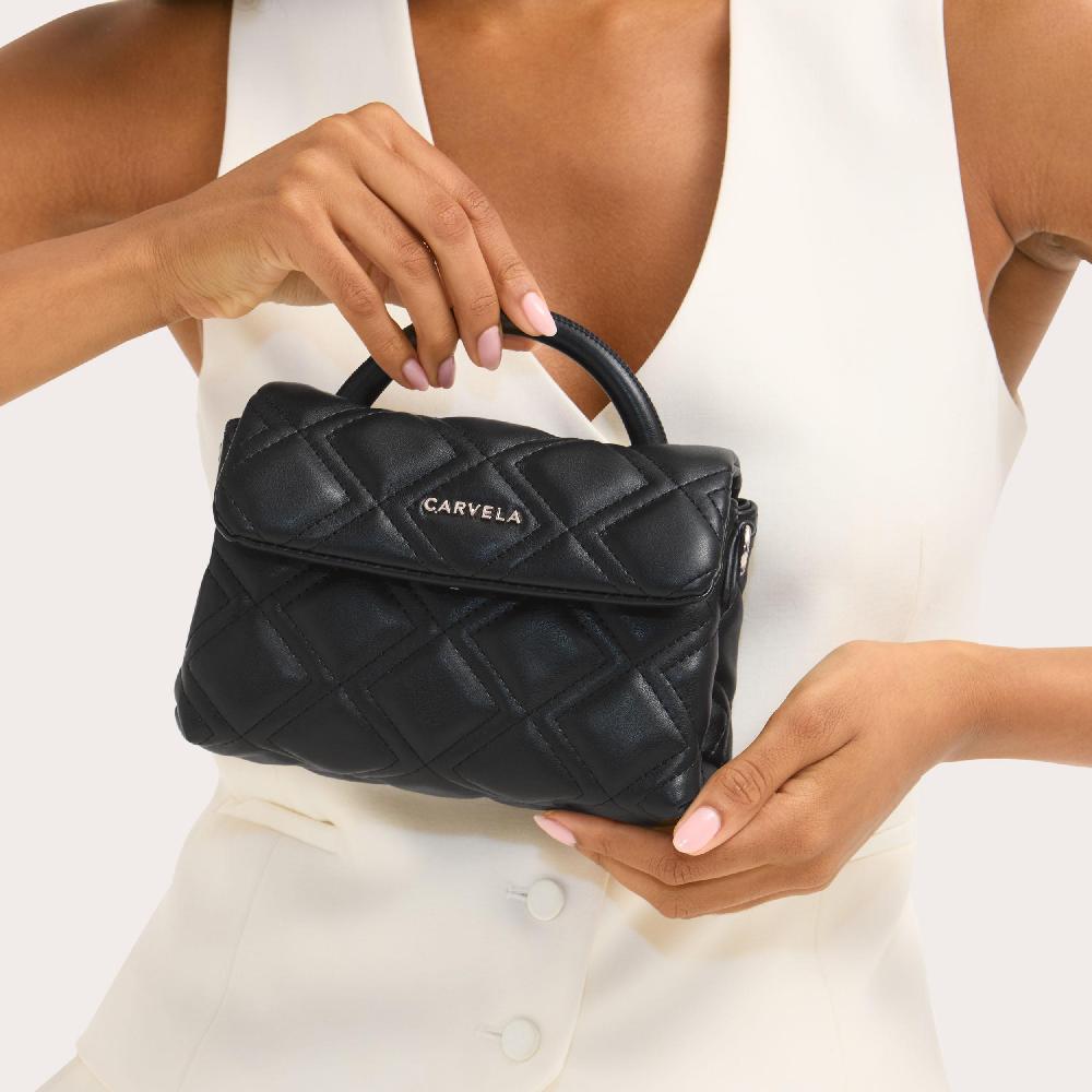 Carvela ROSA TOP HANDLE Black Quilted Top Handle Bag By CARVELA
