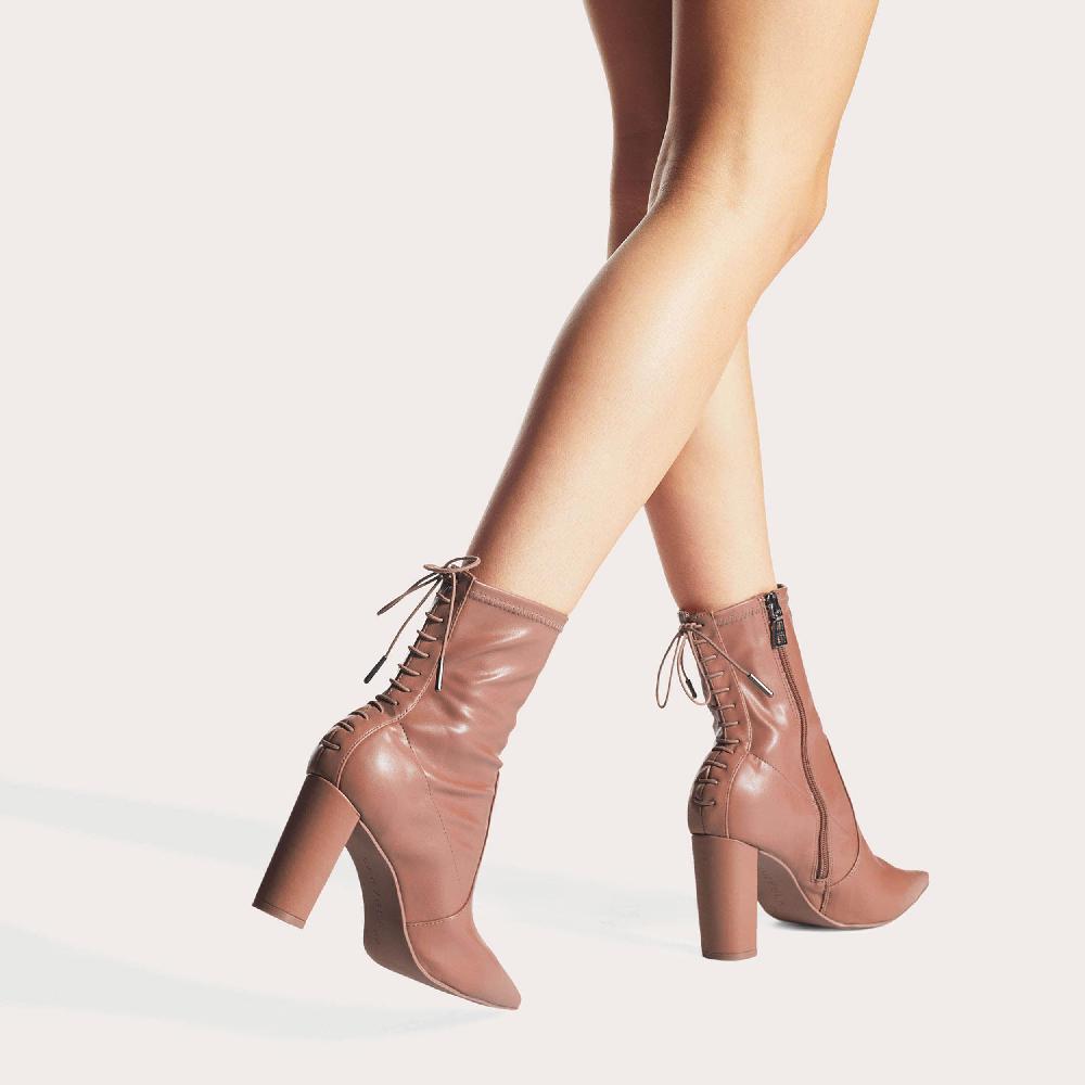 Carvela SECOND SKIN ANKLE Tan Pointed Toe Lace Back Ankle Boots By CARVELA