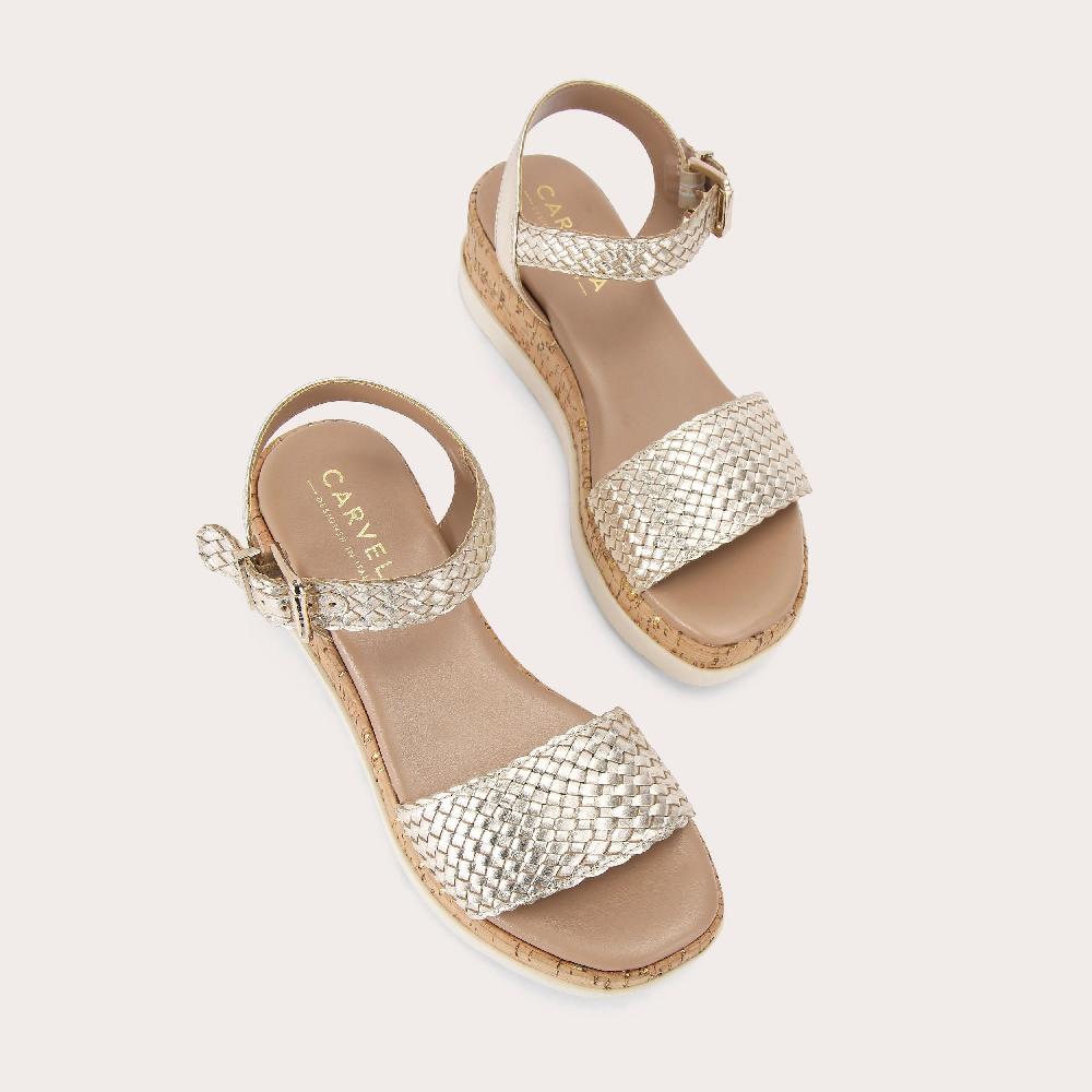 Carvela SERENITA WEAVE SANDAL Gold Leather Woven Sandal By CARVELA