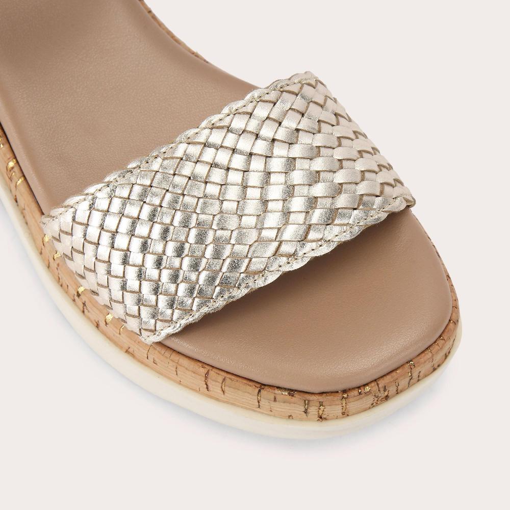 Carvela SERENITA WEAVE SANDAL Gold Leather Woven Sandal By CARVELA