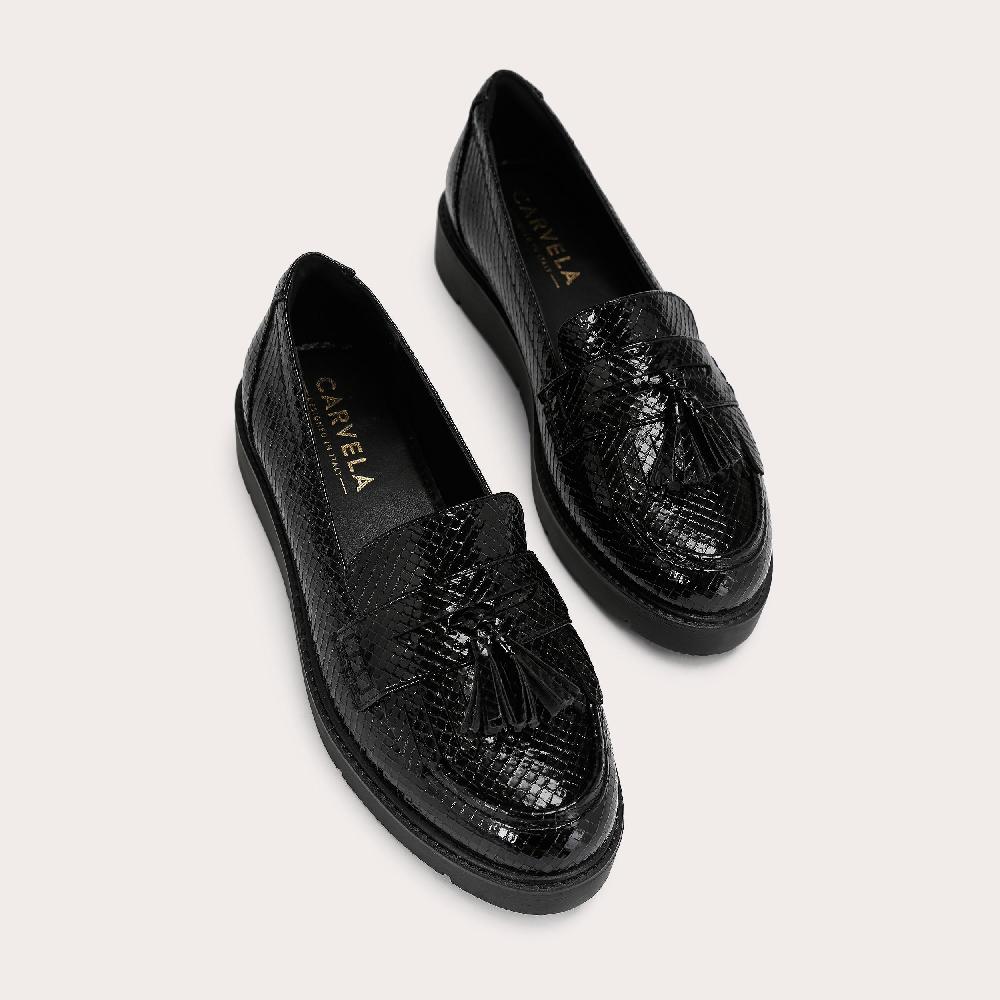Carvela SKY TASSEL Black Lizard Slip On Loafer By CARVELA