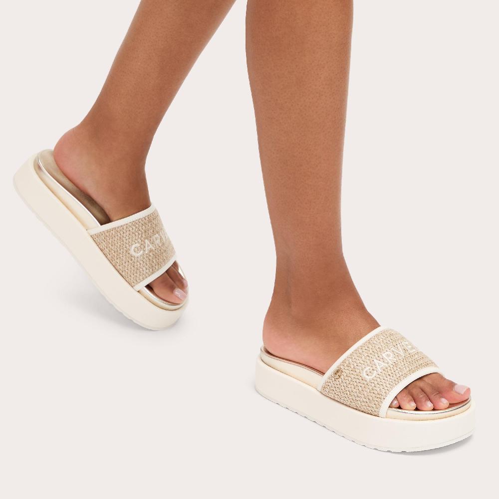 Carvela SORRENTO FLATFORM Beige Raffia Sandal By CARVELA