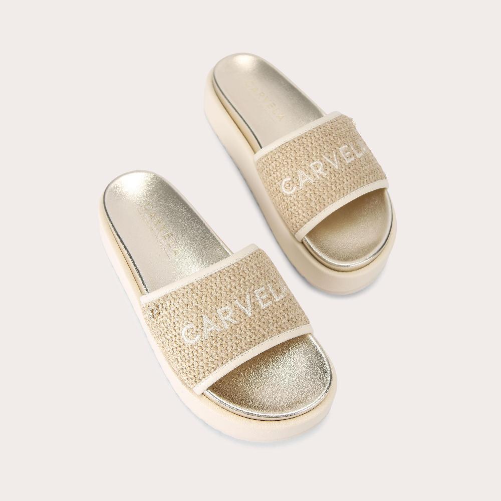 Carvela SORRENTO FLATFORM Beige Raffia Sandal By CARVELA