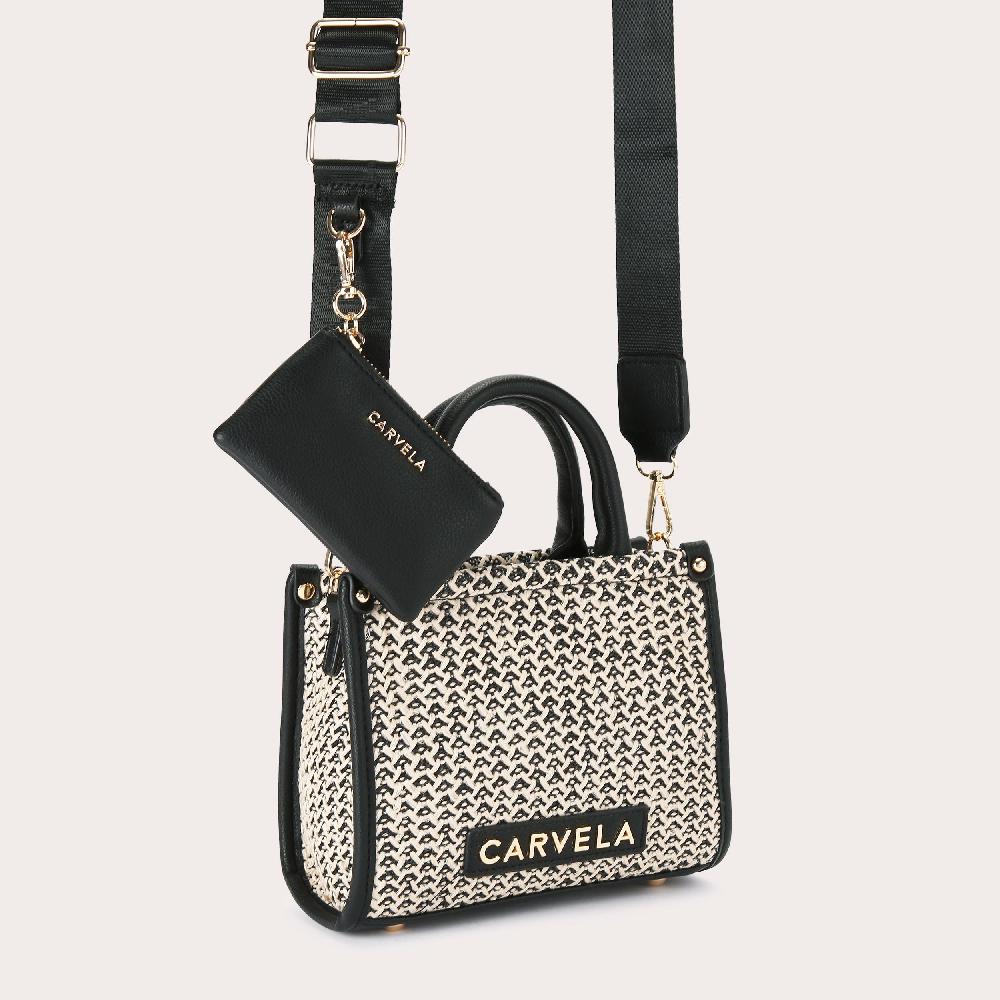 Carvela SORRENTO MICRO TOTE Black Woven Micro Tote Bag By CARVELA