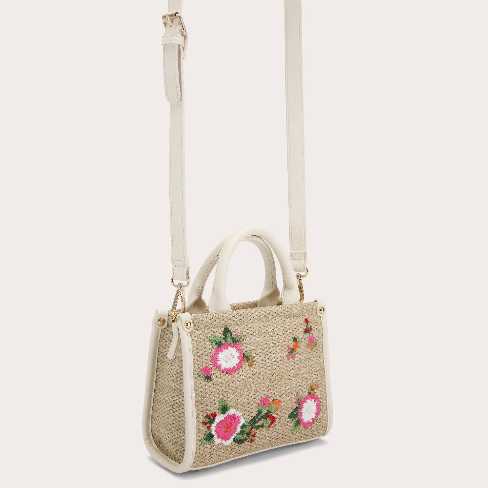 Carvela SORRENTO MICRO TOTE Natural Raffia Floral Micro Tote Bag By CARVELA