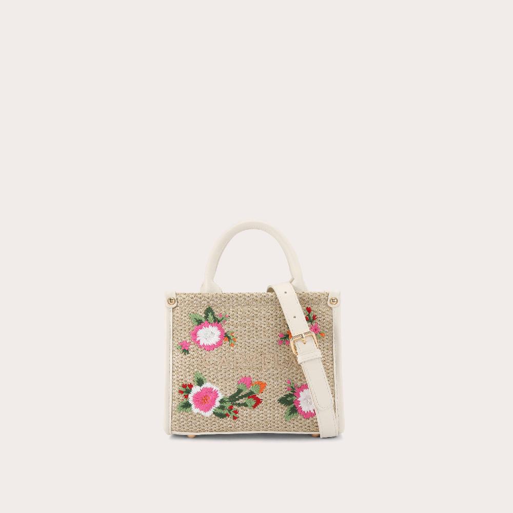 carvela SORRENTO MICRO TOTE Natural Raffia Floral Micro Tote Bag by CARVELA