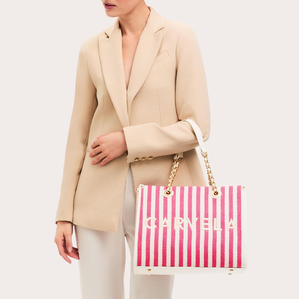 Carvela SORRENTO MIDI STRIPE Pink Striped Fabric Tote Bag By CARVELA