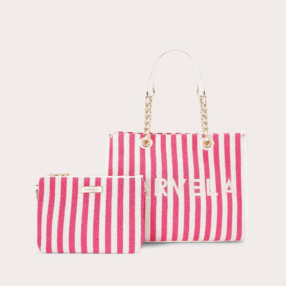 carvela SORRENTO MIDI STRIPE Pink Striped Fabric Tote Bag by CARVELA