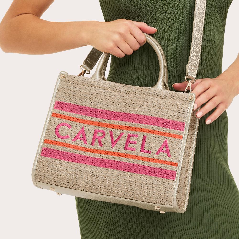Carvela SORRENTO MIDI TOTE Pink Orange Woven Tote Bag By CARVELA