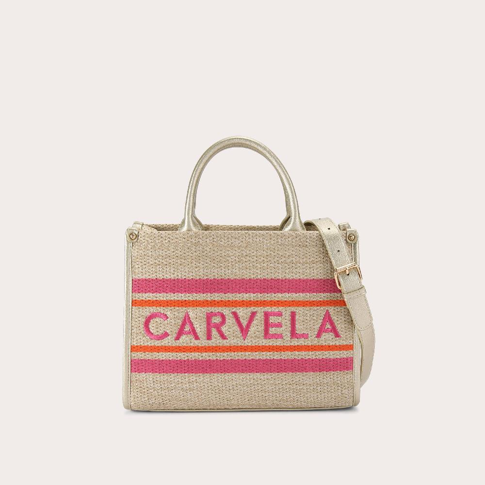 carvela SORRENTO MIDI TOTE Pink Orange Woven Tote Bag by CARVELA