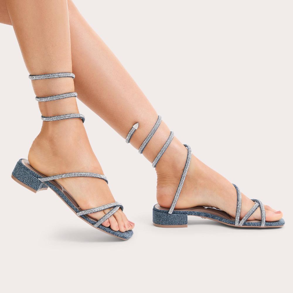 Carvela SPIRAL BLOCK SANDAL Denim Crystal Spiral Sandal By CARVELA